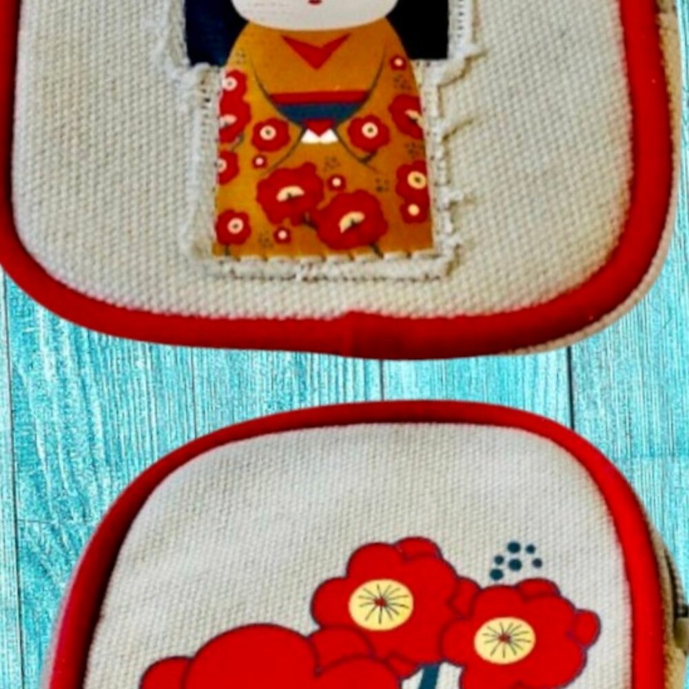 Kimmidoll Japanese Coin Purse Geisha Girl Flowers DOUBLE SIDED